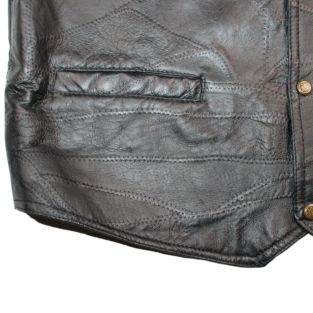 Leather Black Patchwork Motorcycle Vest WW II Embroidered Patch Veteran Military - Picture 7 of 9